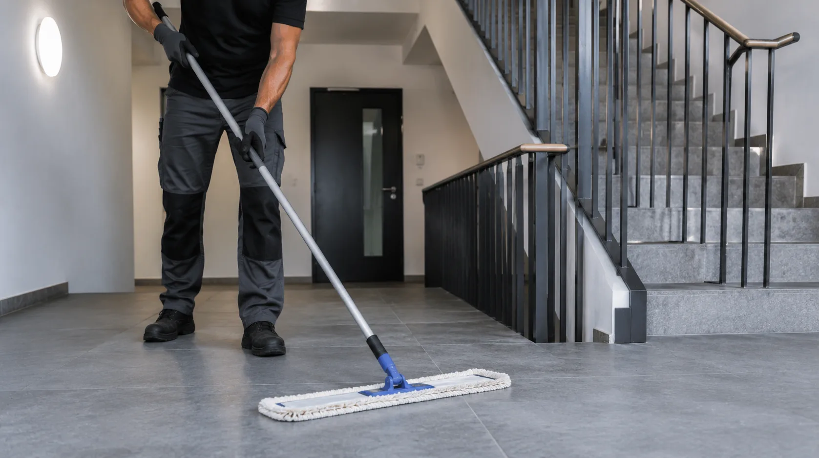 Wischreinigung einer Fläche nach Bau- oder Renovierungsarbeiten